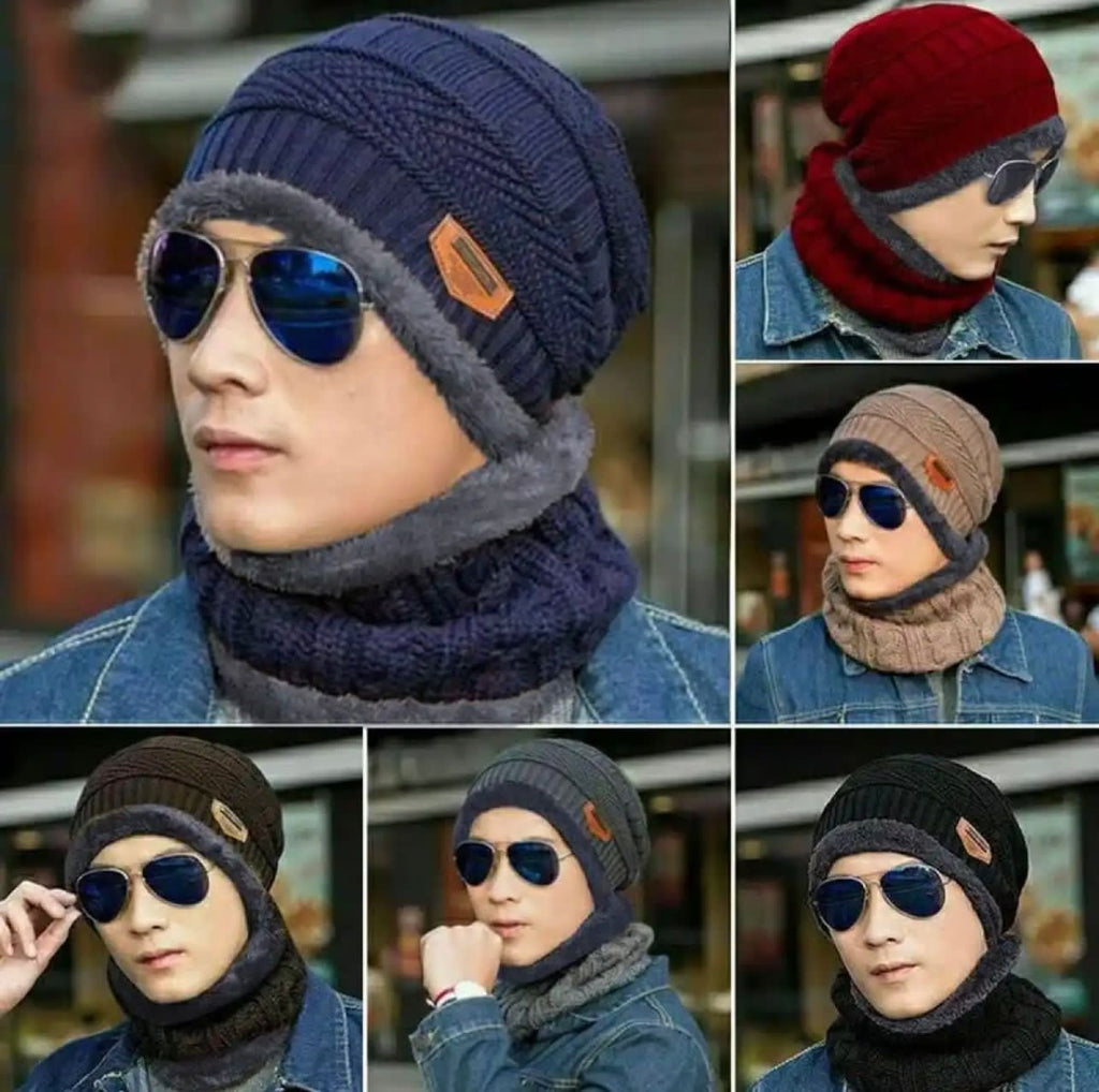 Wool Cap With Neck Warmer | Beanie And Scarf Set With Fleece Mask | Winter Thermal Wool Cap For Men And Women