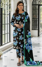 Sapphire Style Digital Printed Khaddar 3 Piece – Unstitched Winter Suit D-6551