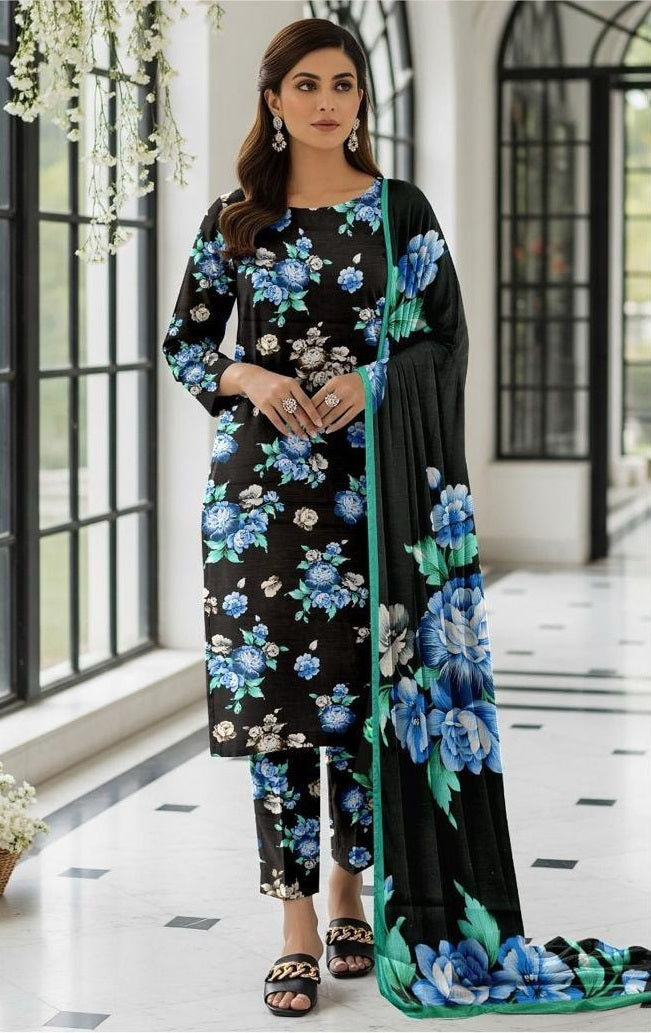 Sapphire Style Digital Printed Khaddar 3 Piece – Unstitched Winter Suit D-6551