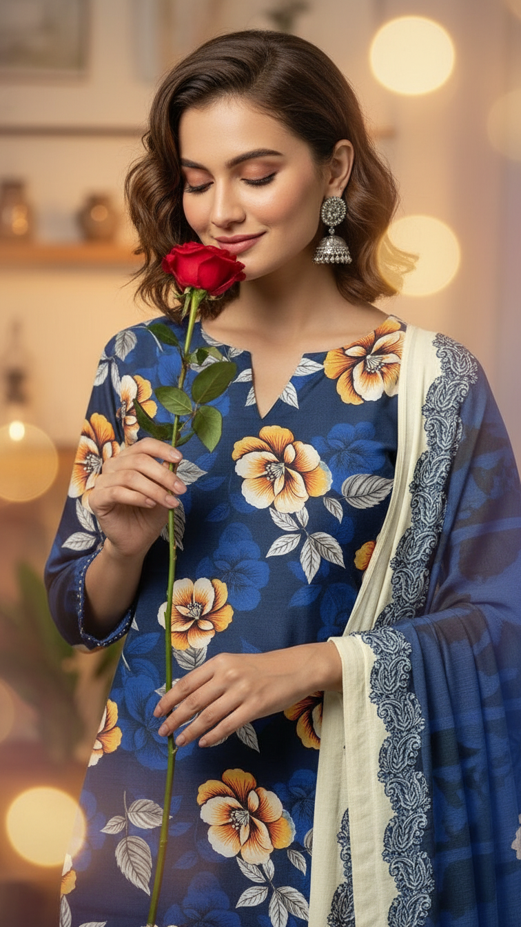 Sapphire Style Digital Printed Khaddar 3 Piece – Unstitched Winter Suit (D-6558)