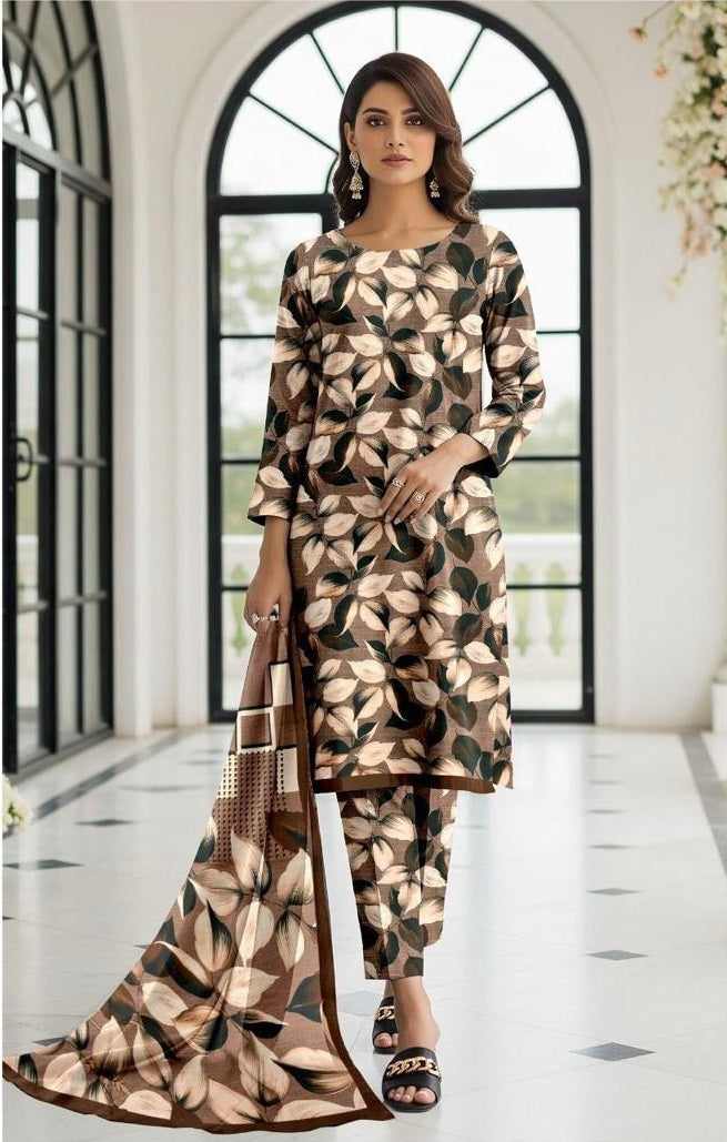 Sapphire Style Digital Printed Khaddar 3 Piece – Unstitched Winter Suit D-6557