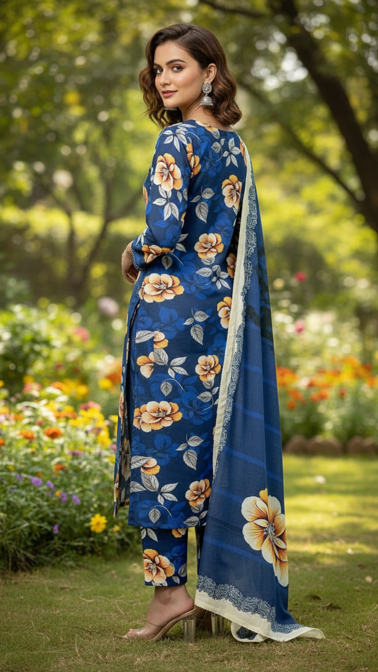 Sapphire Style Digital Printed Khaddar 3 Piece – Unstitched Winter Suit (D-6558)