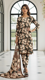 Sapphire Style Digital Printed Khaddar 3 Piece – Unstitched Winter Suit D-6557