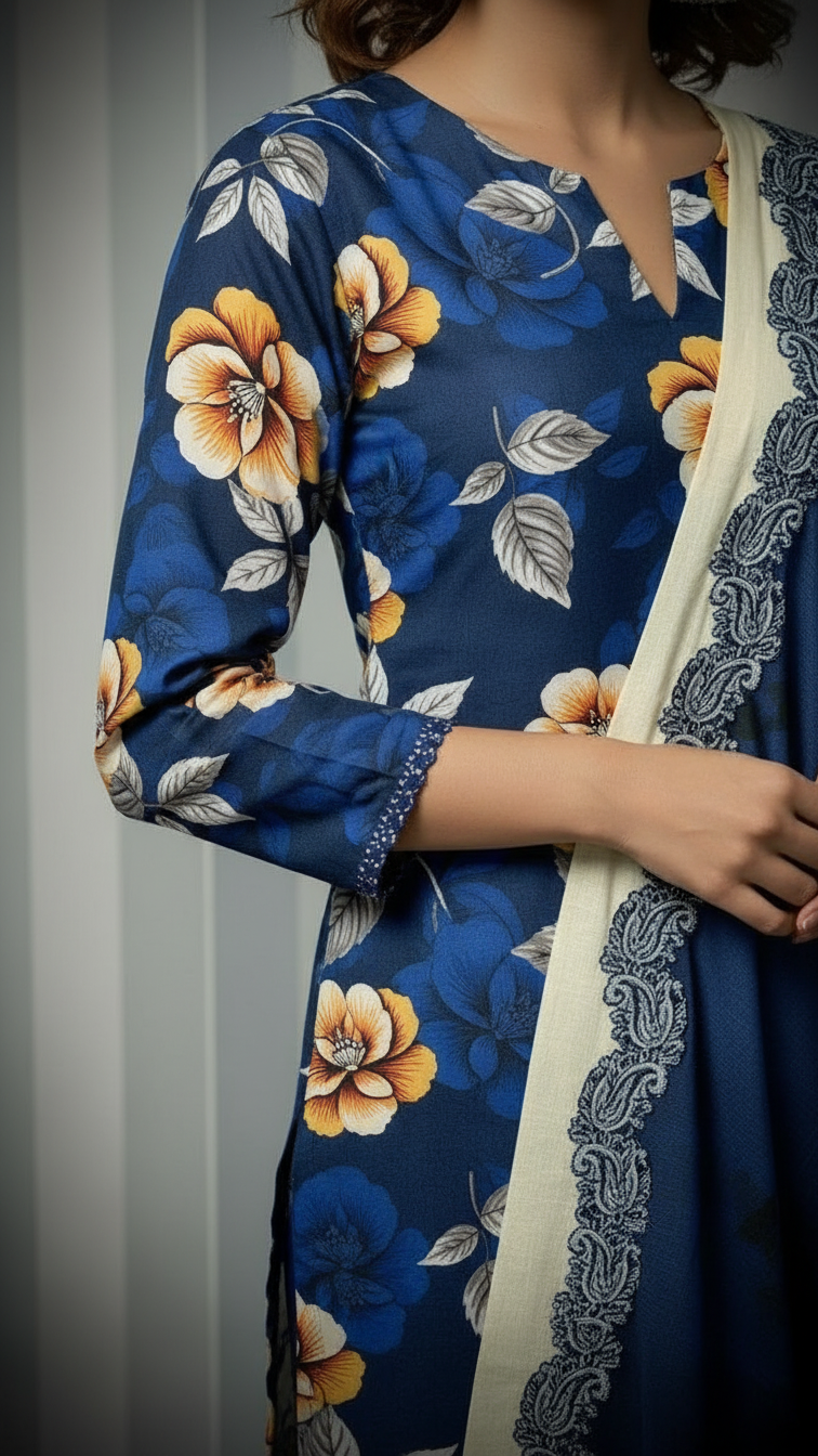 Sapphire Style Digital Printed Khaddar 3 Piece – Unstitched Winter Suit (D-6558)