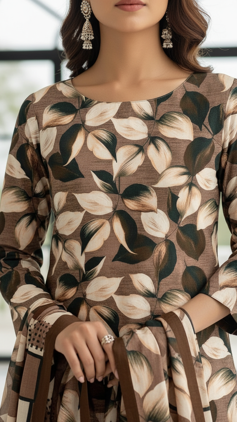 Sapphire Style Digital Printed Khaddar 3 Piece – Unstitched Winter Suit D-6557