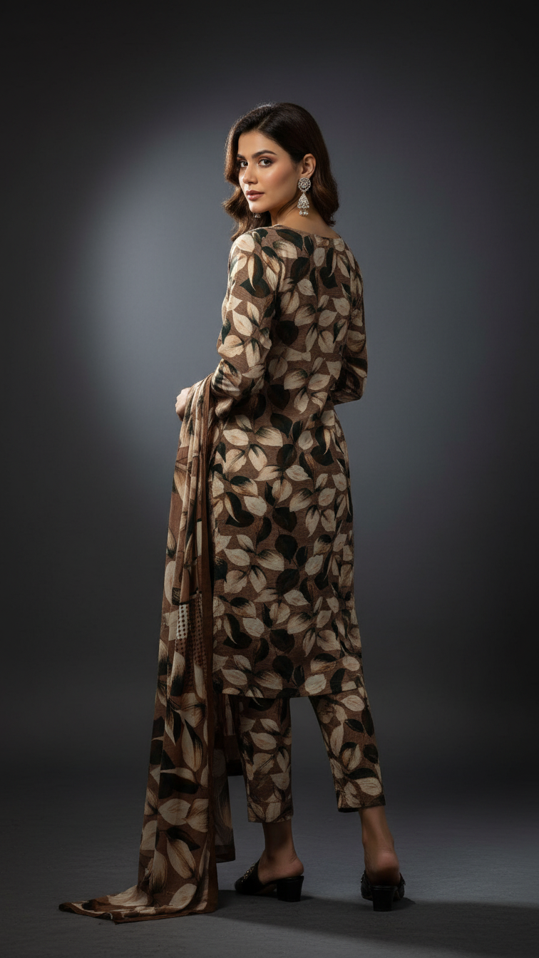 Sapphire Style Digital Printed Khaddar 3 Piece – Unstitched Winter Suit D-6557