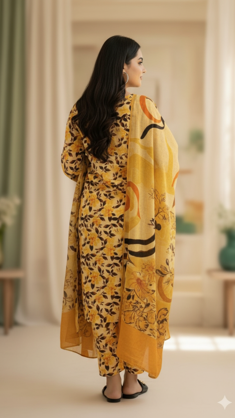 Sapphire Style Digital Printed Khaddar 3 Piece – Unstitched Winter Suit (D-6559)