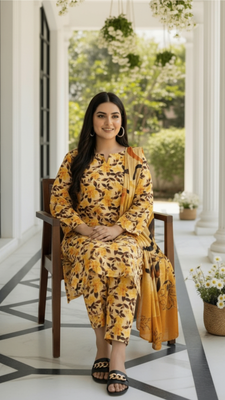 Sapphire Style Digital Printed Khaddar 3 Piece – Unstitched Winter Suit (D-6559)