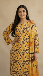 Sapphire Style Digital Printed Khaddar 3 Piece – Unstitched Winter Suit (D-6559)