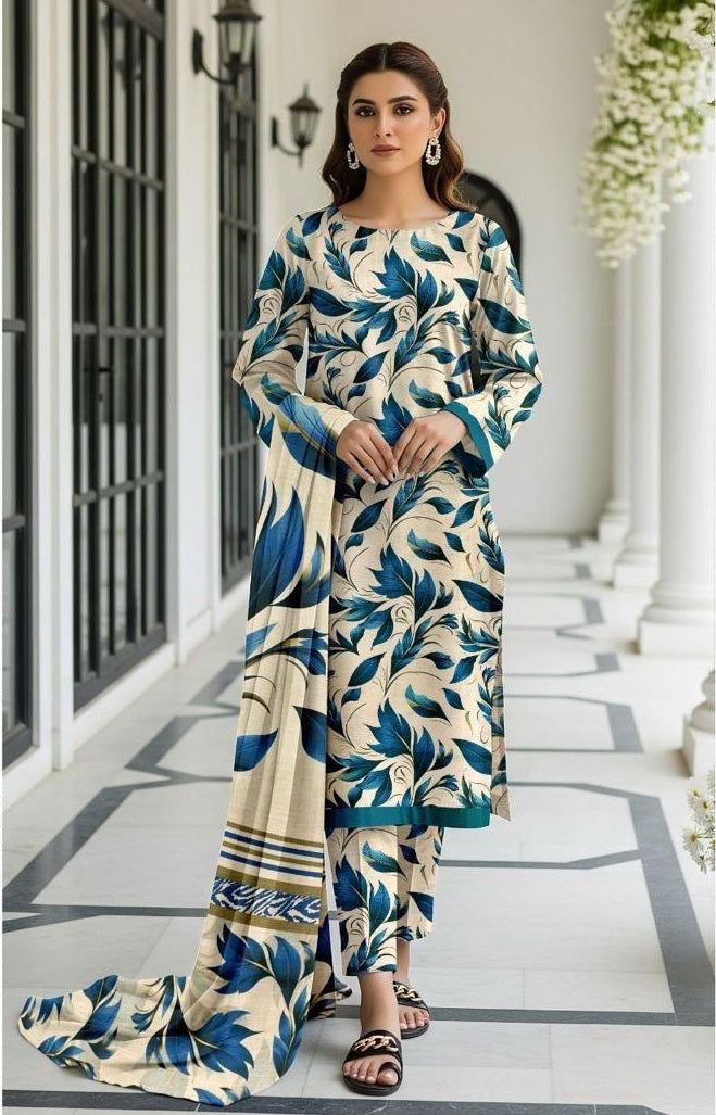 Sapphire Style Digital Printed Khaddar 3 Piece – Unstitched Winter Suit D-6552