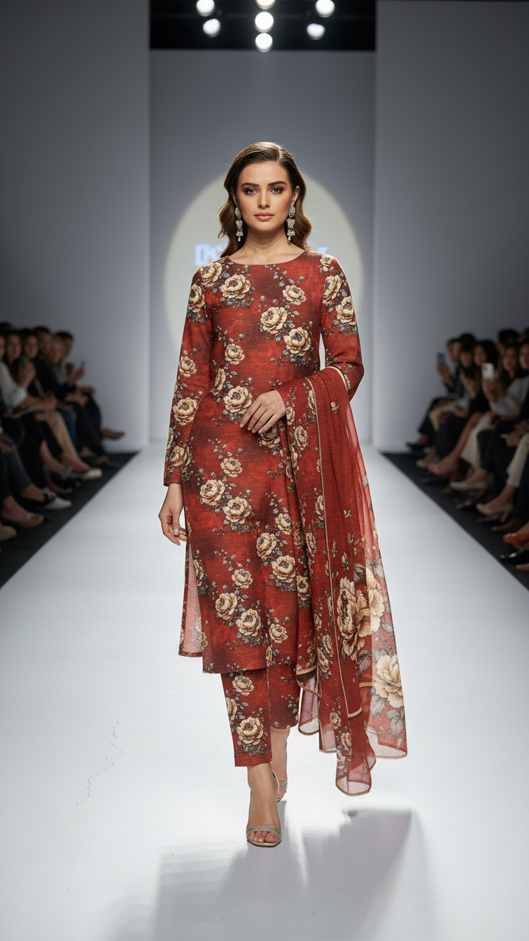 Sapphire Style Digital Printed Khaddar 3 Piece – Unstitched Winter Suit (D-6555)