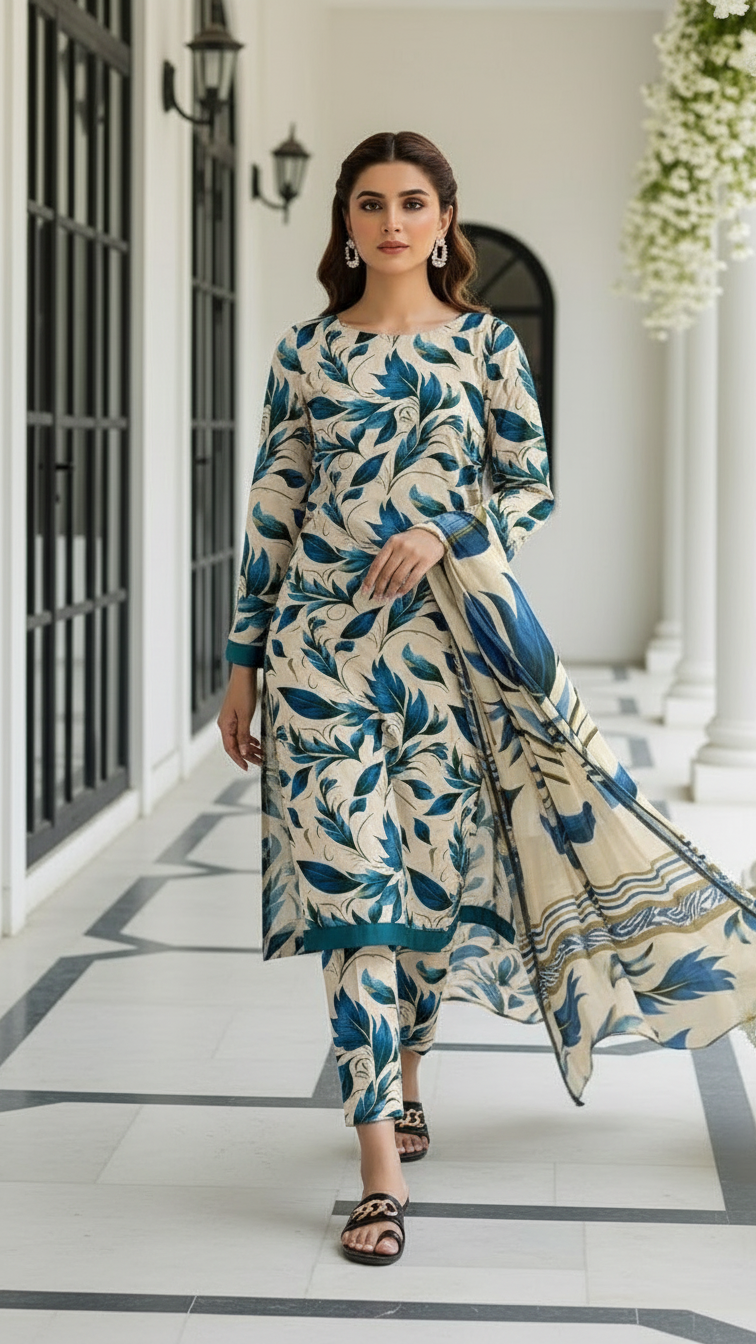 Sapphire Style Digital Printed Khaddar 3 Piece – Unstitched Winter Suit D-6552