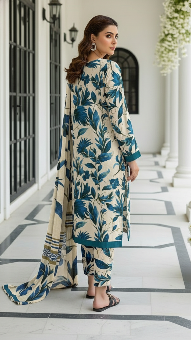 Sapphire Style Digital Printed Khaddar 3 Piece – Unstitched Winter Suit D-6552