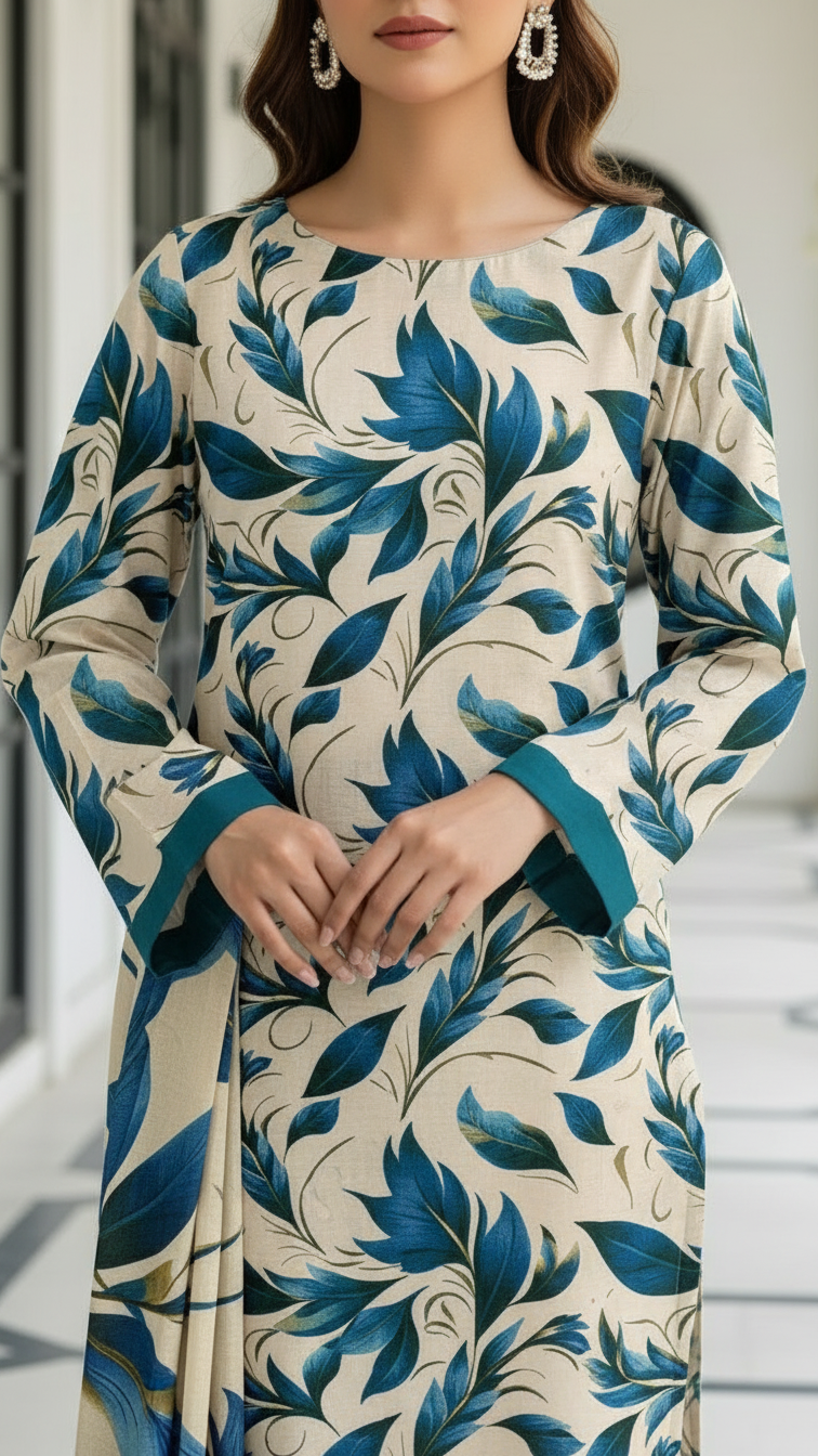 Sapphire Style Digital Printed Khaddar 3 Piece – Unstitched Winter Suit D-6552