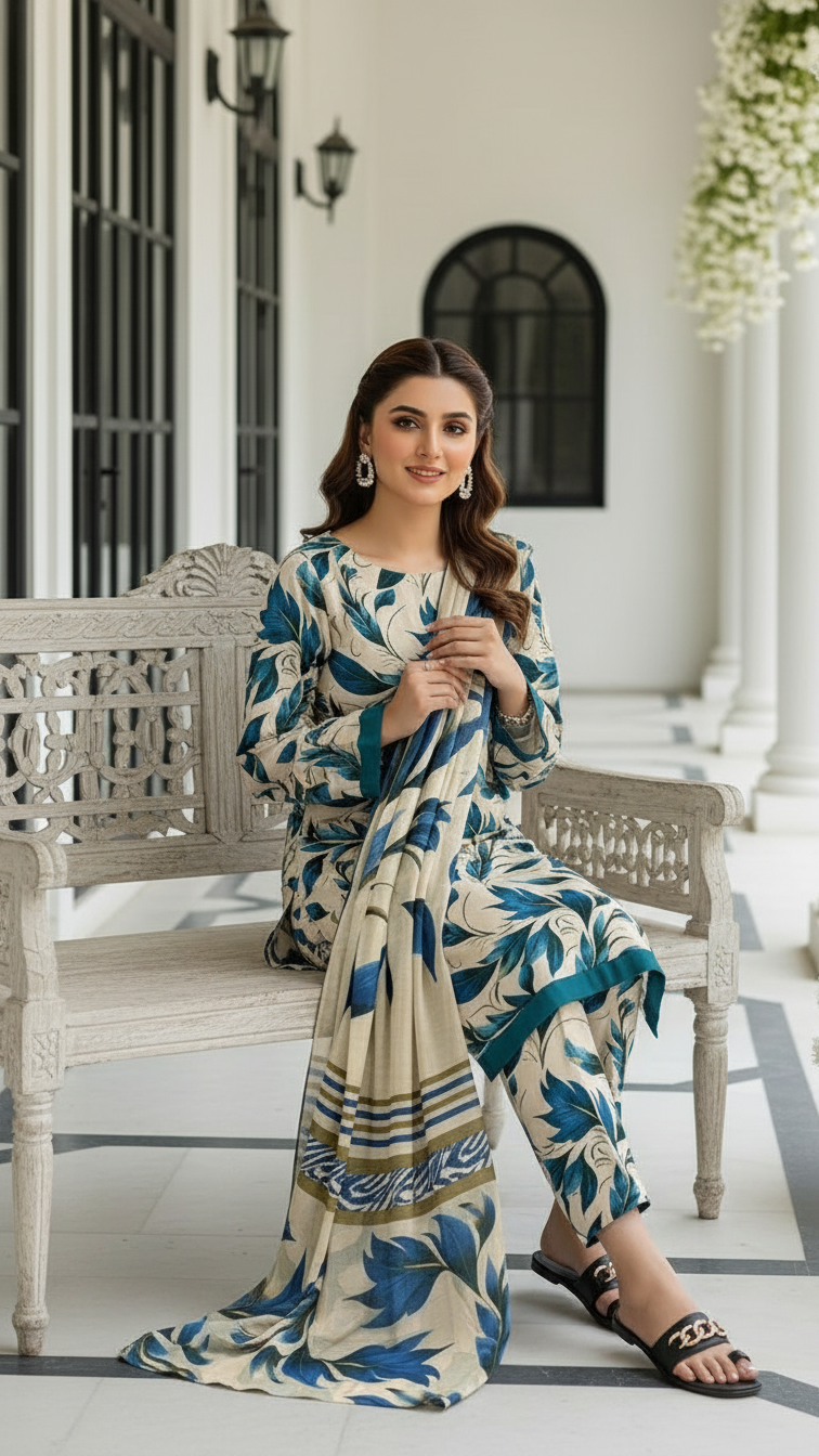 Sapphire Style Digital Printed Khaddar 3 Piece – Unstitched Winter Suit D-6552