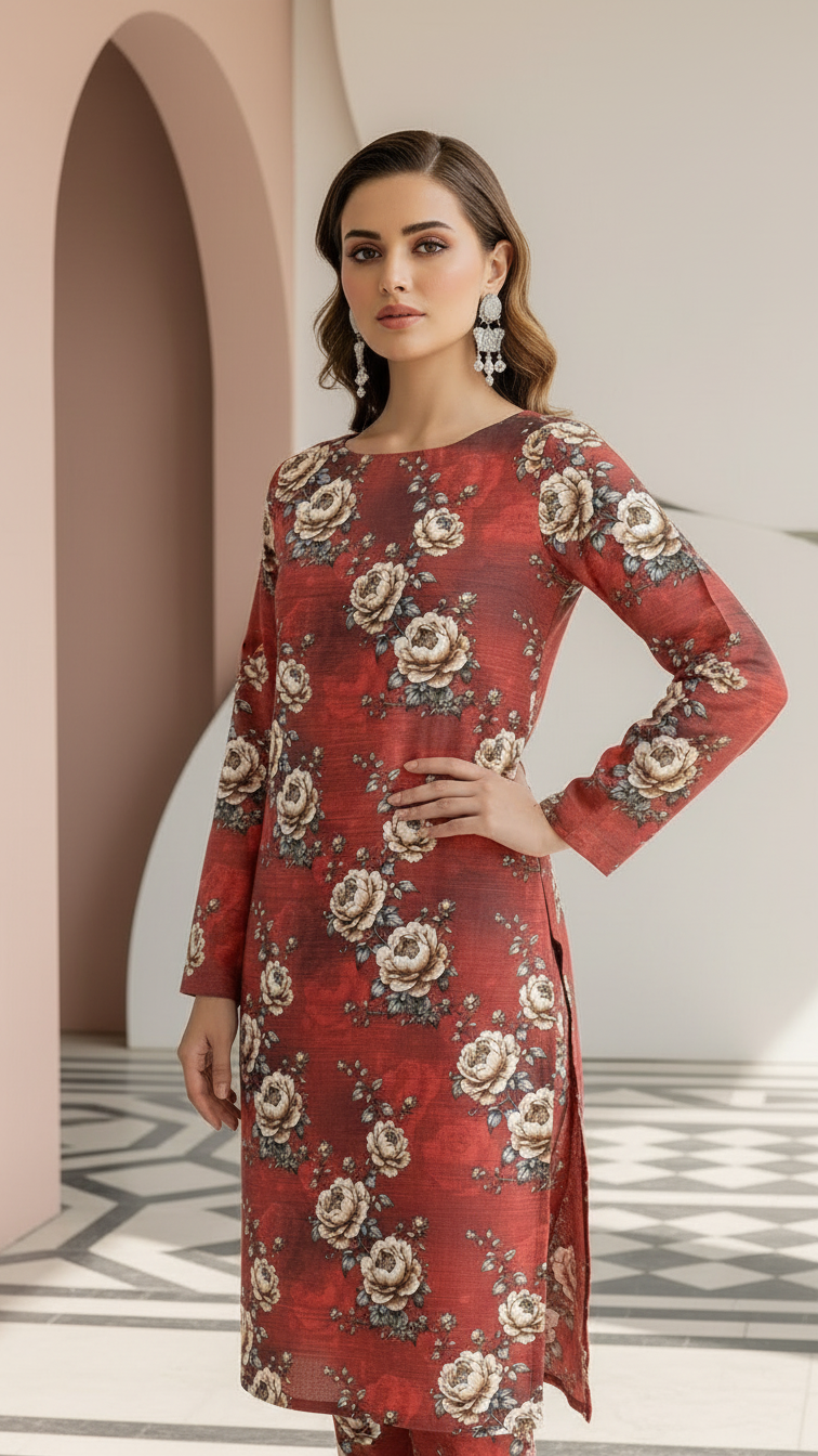 Sapphire Style Digital Printed Khaddar 3 Piece – Unstitched Winter Suit (D-6555)