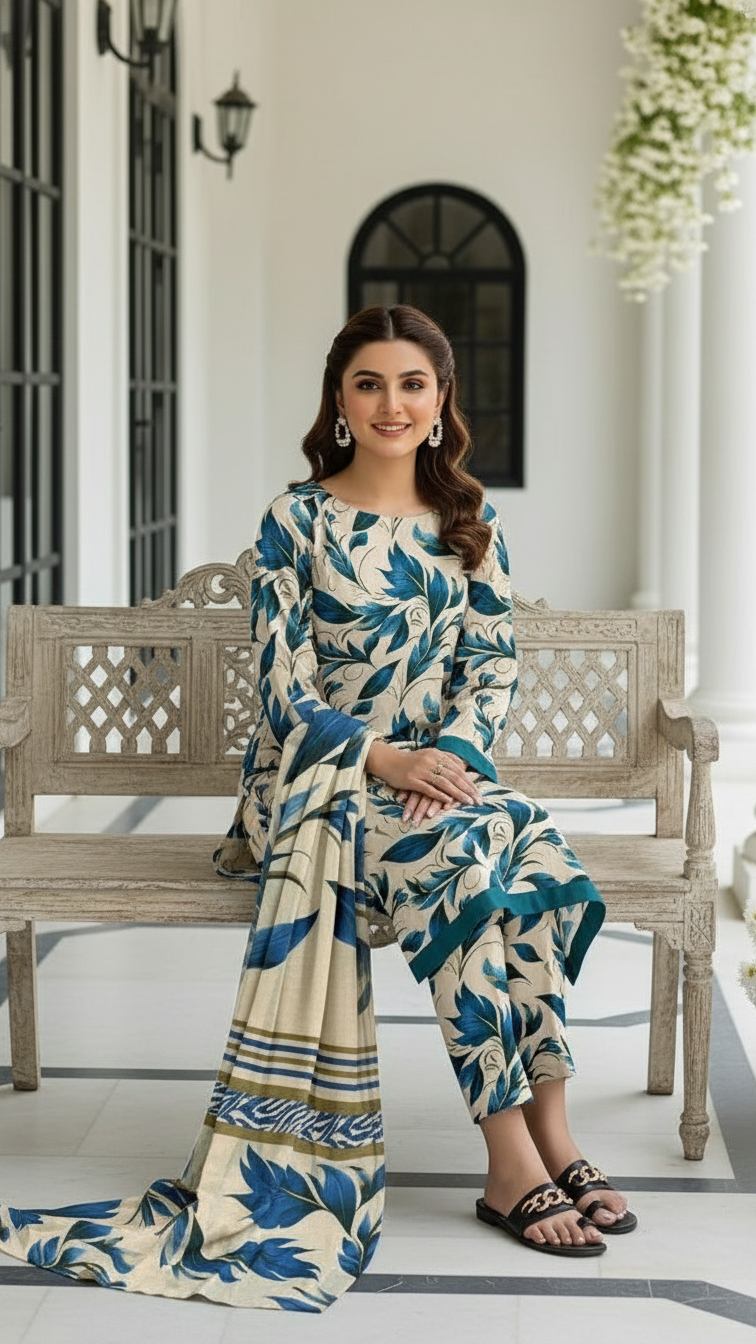 Sapphire Style Digital Printed Khaddar 3 Piece – Unstitched Winter Suit D-6552