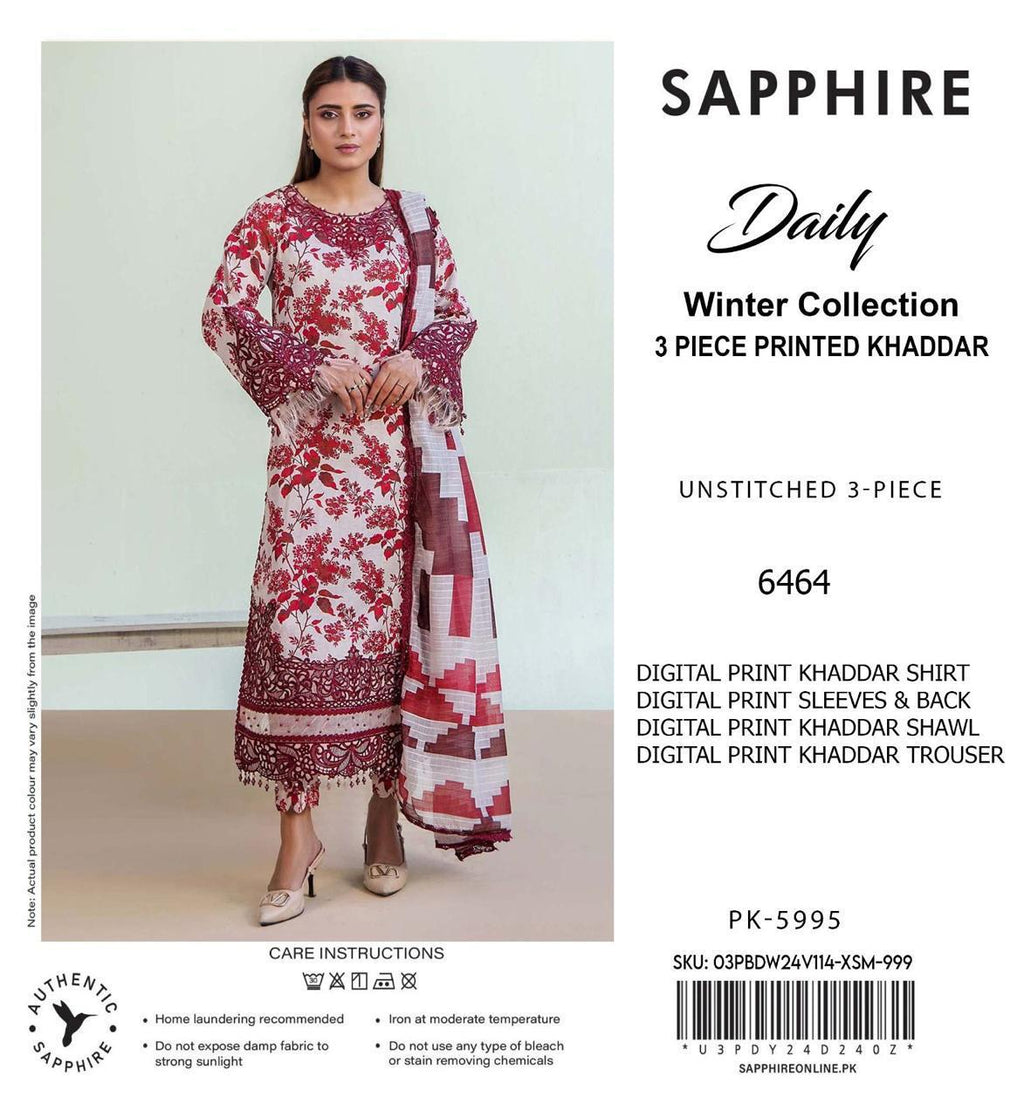 Premium Khaddar 3 Piece Suit Unstitched - Ladies Winter Collection 2025 (D-6464)