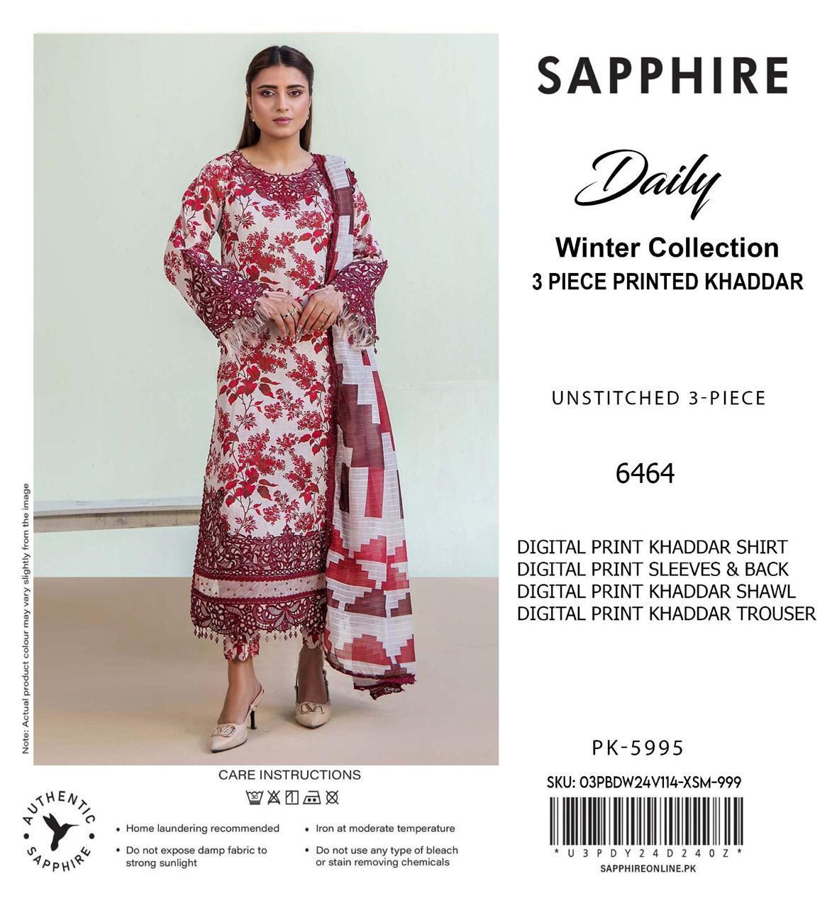 Premium Khaddar 3 Piece Suit Unstitched - Ladies Winter Collection 2025 (D-6464)