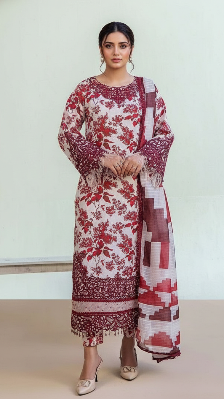 Premium Khaddar 3 Piece Suit Unstitched - Ladies Winter Collection 2025 (D-6464)