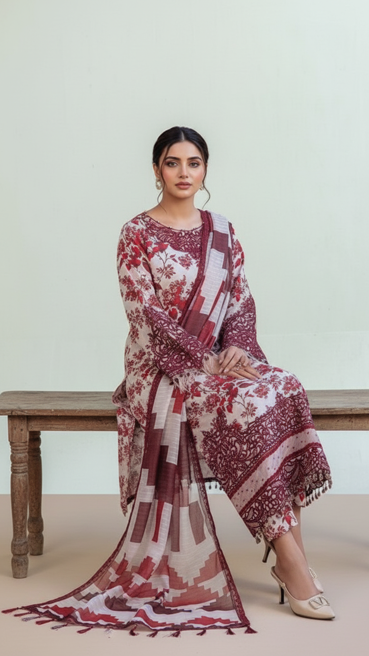 Premium Khaddar 3 Piece Suit Unstitched - Ladies Winter Collection 2025 (D-6464)