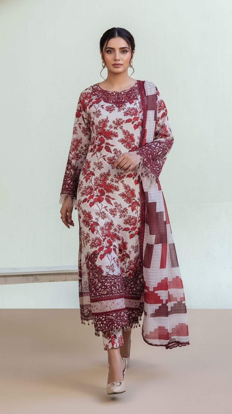 Premium Khaddar 3 Piece Suit Unstitched - Ladies Winter Collection 2025 (D-6464)