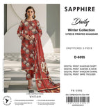 Sapphire Style Digital Printed Khaddar 3 Piece – Unstitched Winter Suit (D-6555)
