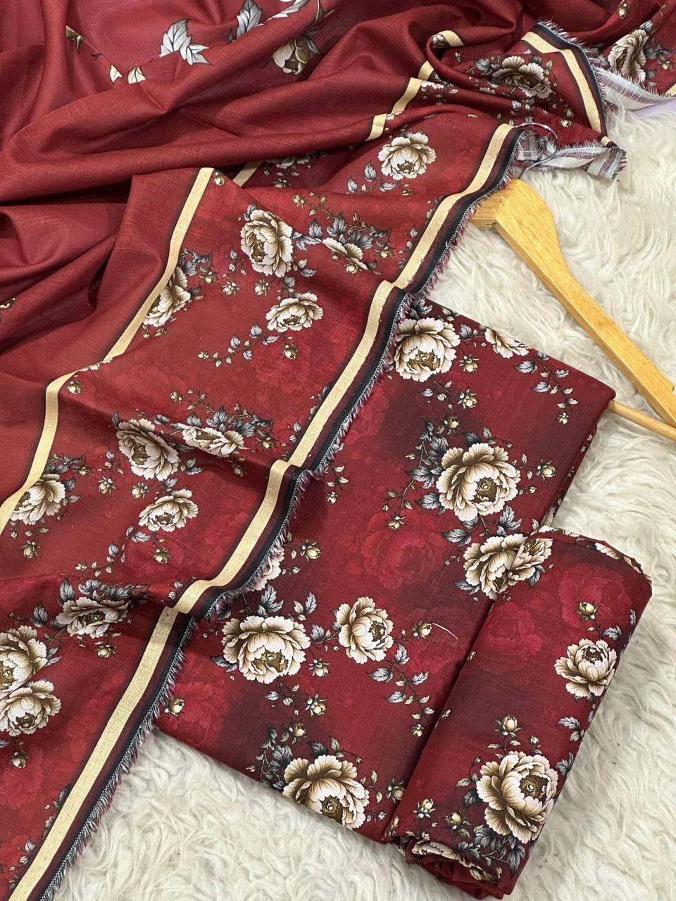 Sapphire Style Digital Printed Khaddar 3 Piece – Unstitched Winter Suit (D-6555)