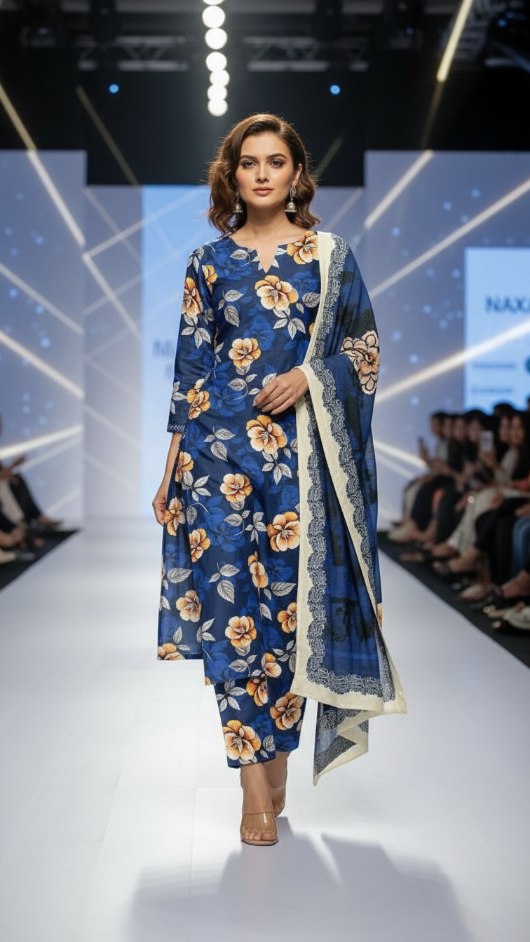 Sapphire Style Digital Printed Khaddar 3 Piece – Unstitched Winter Suit (D-6558)