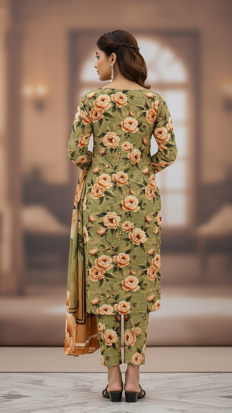 Sapphire Style Digital Printed Khaddar 3 Piece – Unstitched Winter Suit (D-6553)