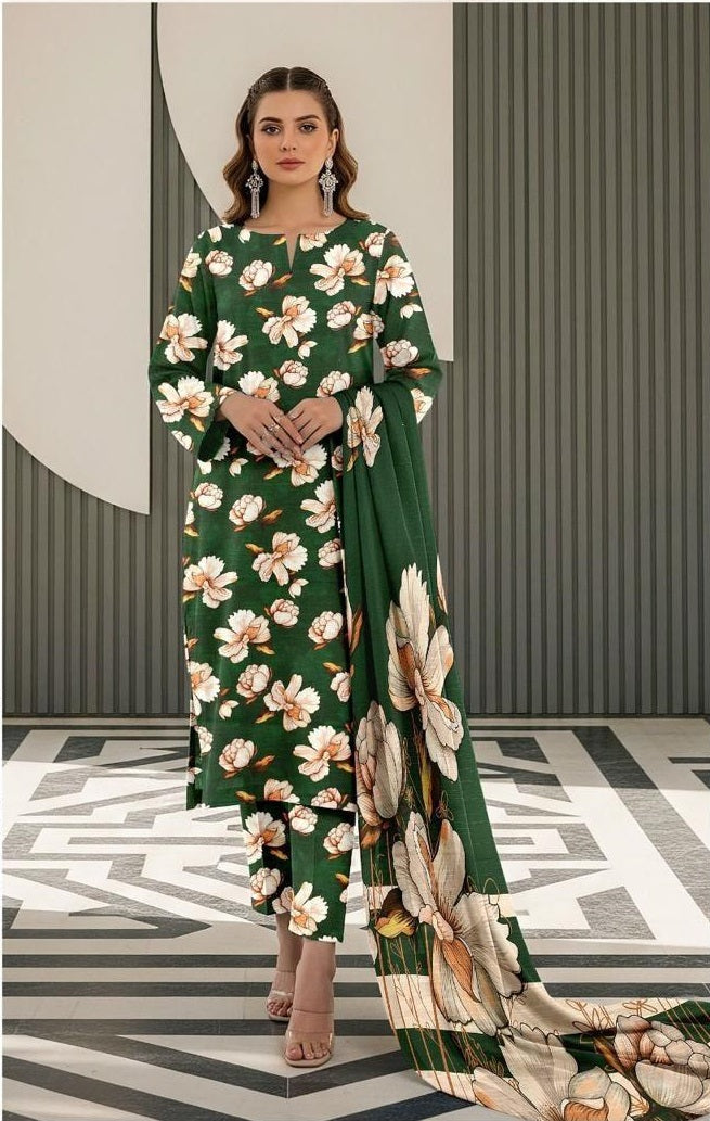 Sapphire Style Digital Printed Khaddar 3 Piece – Unstitched Winter Suit (D-6554)