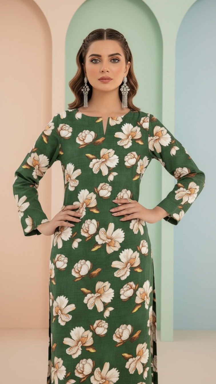 Sapphire Style Digital Printed Khaddar 3 Piece – Unstitched Winter Suit (D-6554)