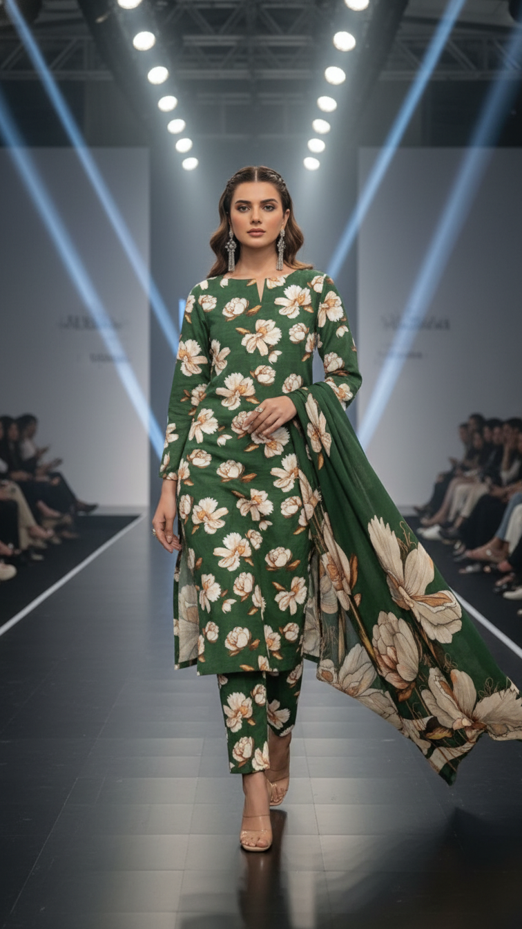 Sapphire Style Digital Printed Khaddar 3 Piece – Unstitched Winter Suit (D-6554)