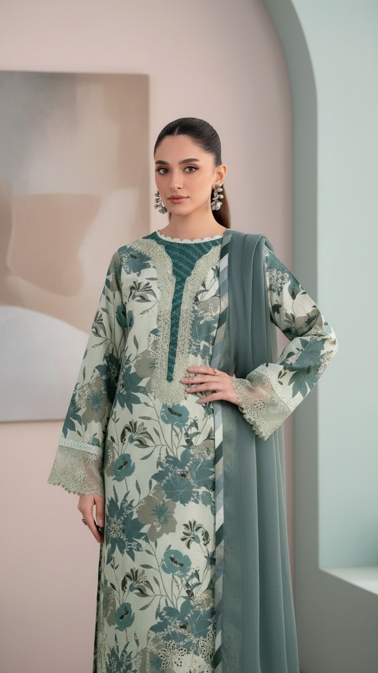 Premium Khaddar 3 Piece Suit Unstitched - Ladies Winter Collection 2025 (D-6462)
