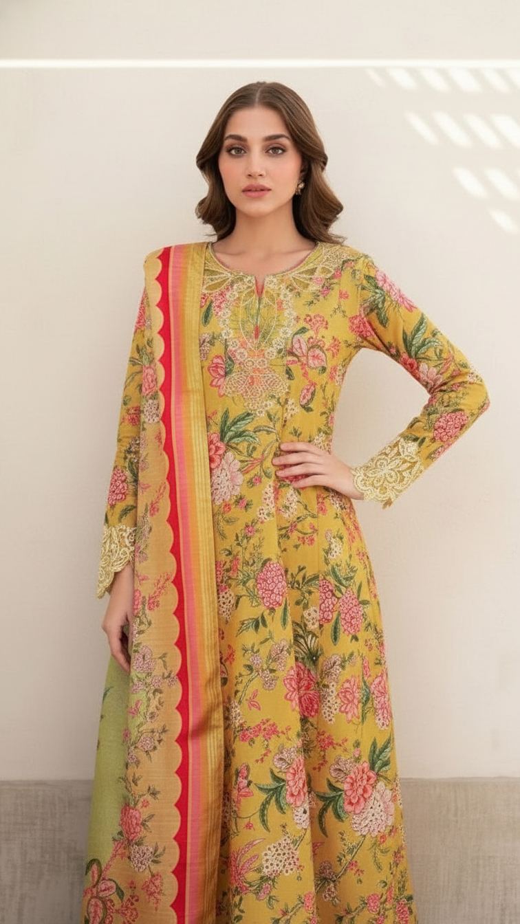 Premium Khaddar 3 Piece Suit Unstitched - Ladies Winter Collection 2025 (D-6465)