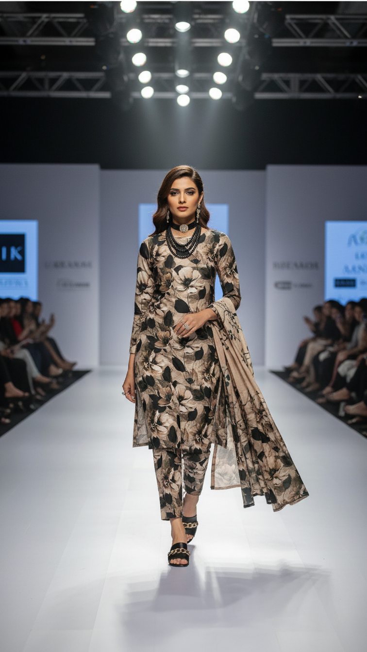 Sapphire Style Digital Printed Khaddar 3 Piece – Unstitched Winter Suit (D-6556)