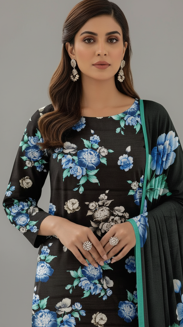 Sapphire Style Digital Printed Khaddar 3 Piece – Unstitched Winter Suit D-6551