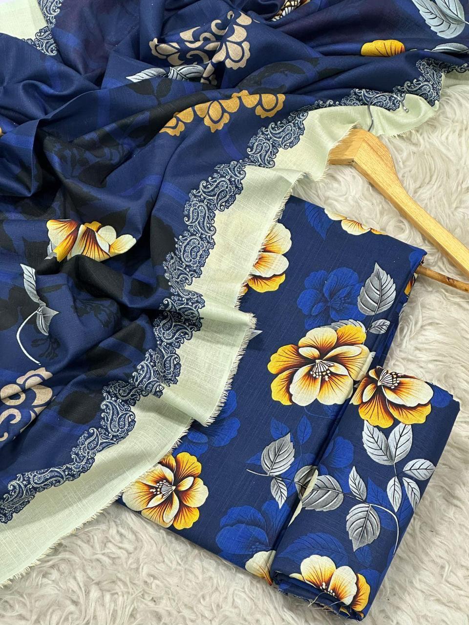 Sapphire Style Digital Printed Khaddar 3 Piece – Unstitched Winter Suit (D-6558)