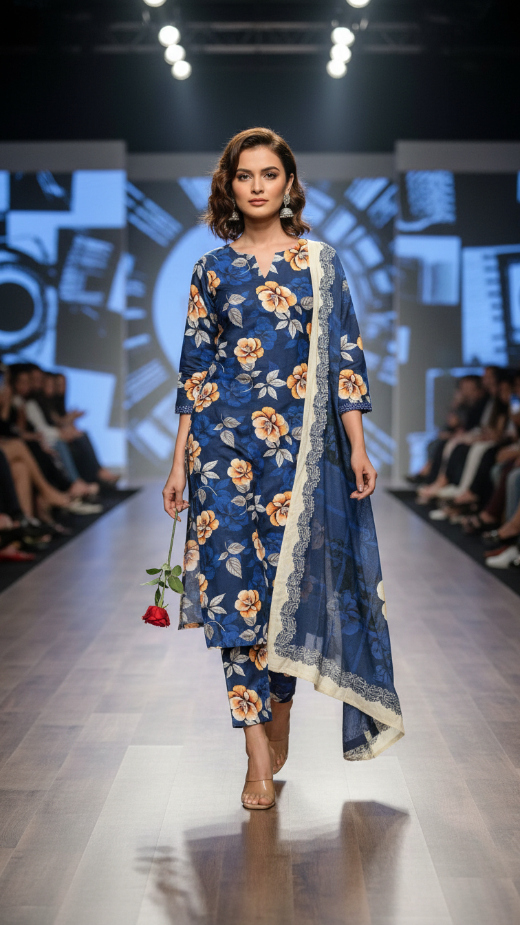 Sapphire Style Digital Printed Khaddar 3 Piece – Unstitched Winter Suit (D-6558)